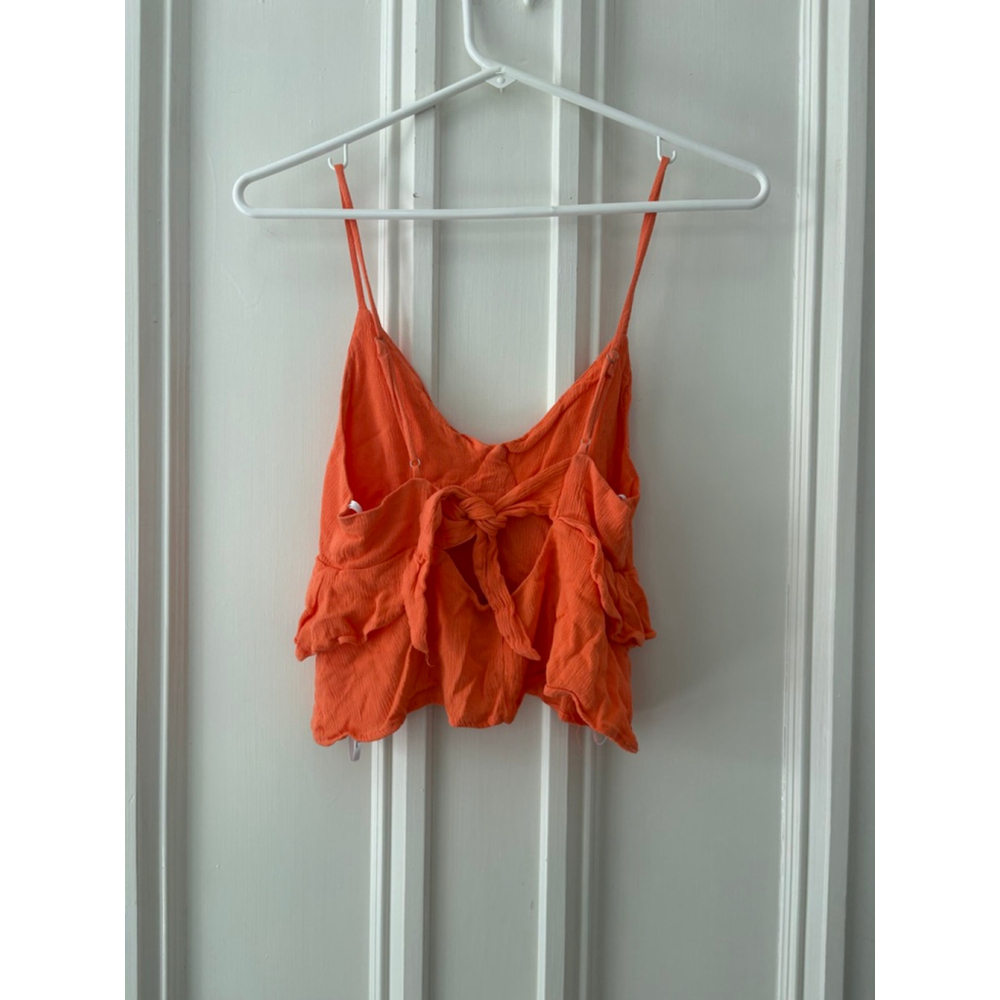 Lulus womens Orange Ruffle Tie Back Cami Crop Top XS
